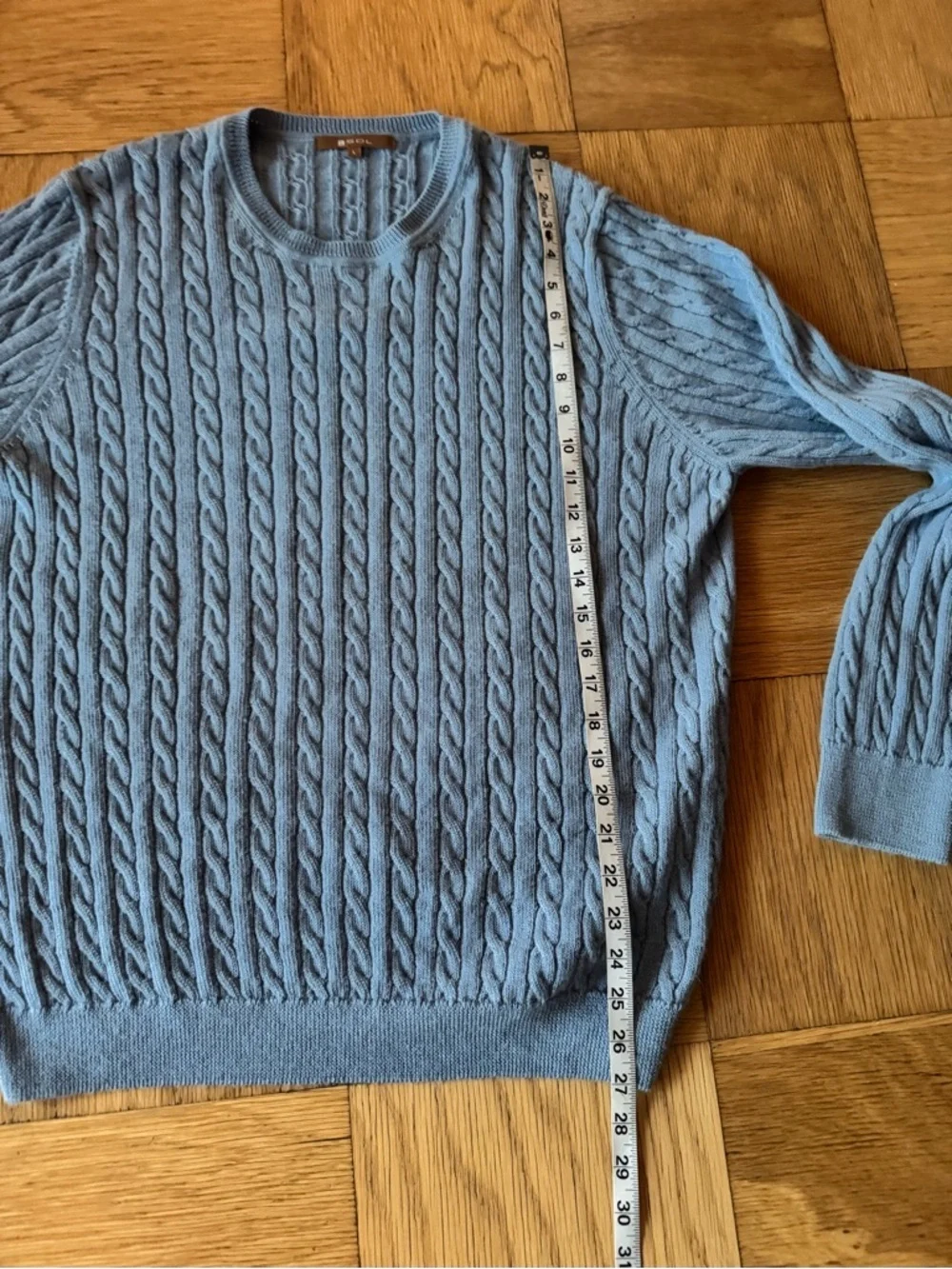 SOL Super Baby Alpaca Cable Knit Sweater Light Blue Made In Peru Mens Large